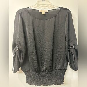 Michael Kors Elegant Black Blouse with Sleeve Rings